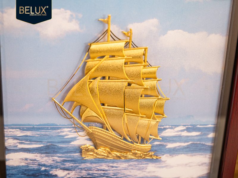 Tranh Thuận Buồm Xuôi Gió Vẽ Màu Dát Vàng 24k 34x27cm